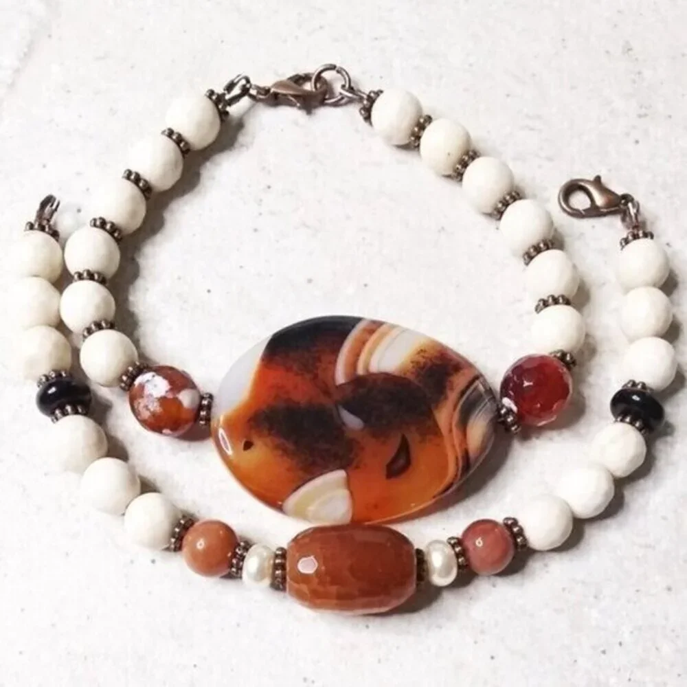 Bold & Chunky! Step into 2026 with Power! Beaded Agate + Fossil Beads Bracelet